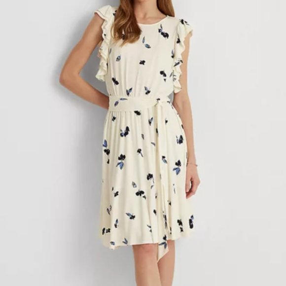 Lauren Ralph Lauren Dresses & Skirts - Lauren Ralph Lauren Women's Floral Ruffle-Sleeve Jersey Dress Size 14